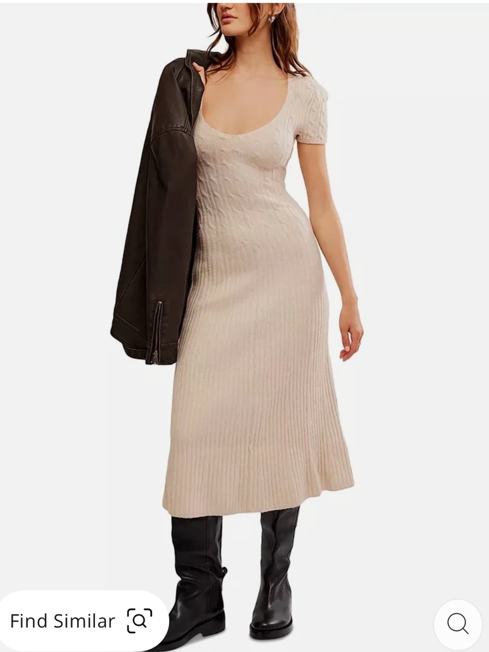 Free People Scoop Neck Ribbed Midi Dress in Cream